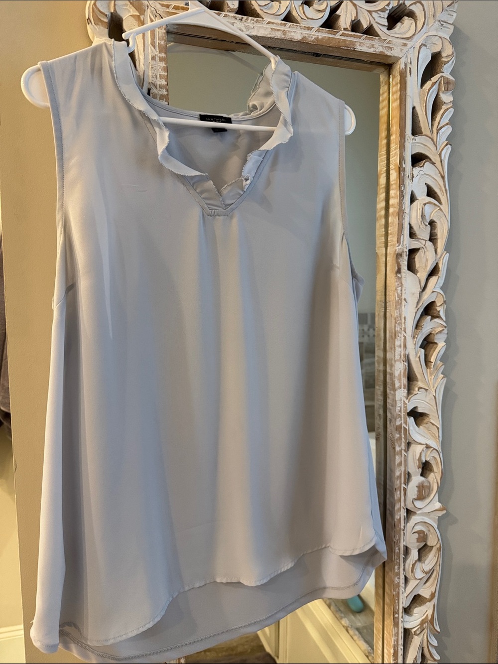 Ann Taylor Light Blue Sleeveless Ruffle V-Neck Camisole L